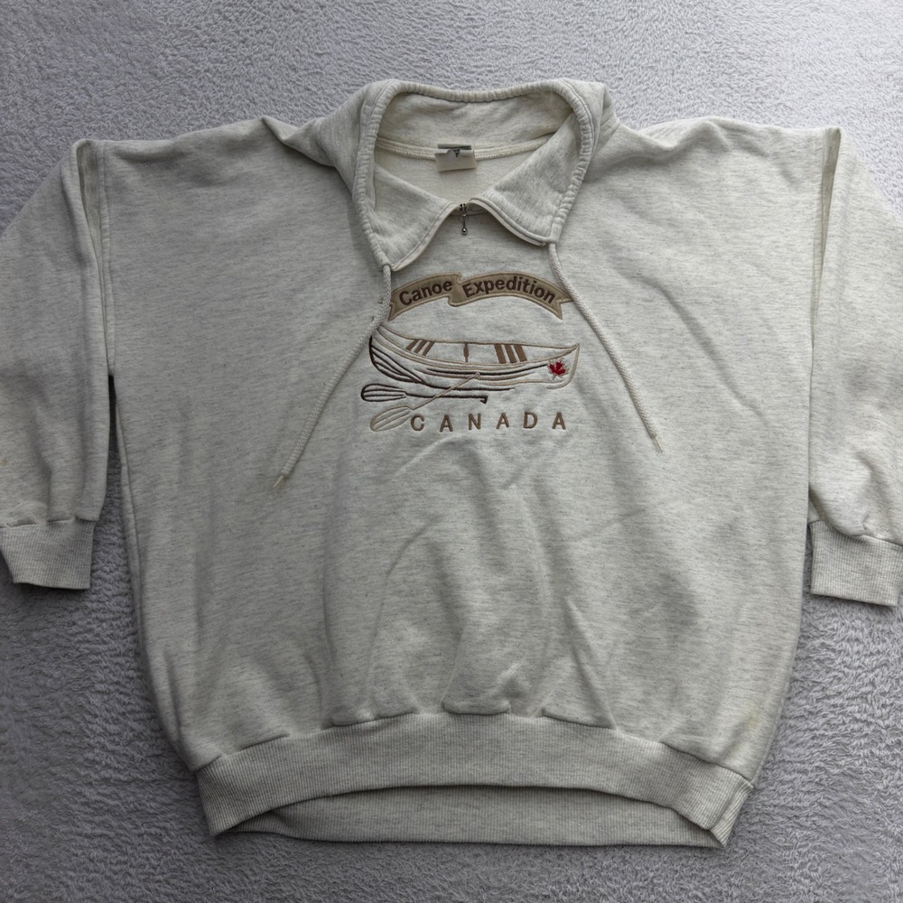 Cityscape Vintage Canada Canoe Expedition Quarter Zip Sweatshirt Oatmeal XL 909